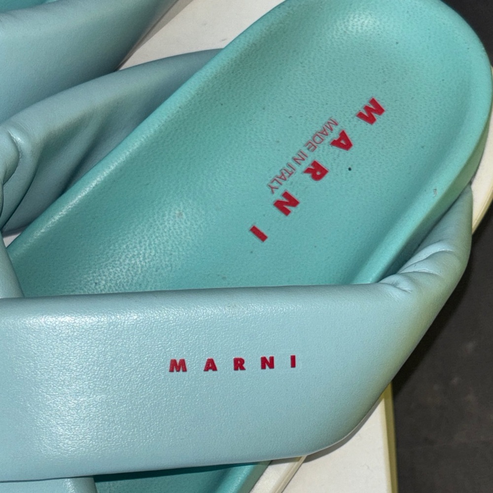 Girls Marni Aqua Blue Cross Strap Puff Sandals - Picture 4 of 8